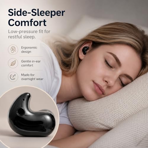 Invisible Sleep Wireless Earphone,Lightweight,Long Battery Life (black) | Ipx5 Waterproof Earbuds, Bluetooth 5.3, Painless Sleeping Earphones for Sensitive Sleeper - color: Black