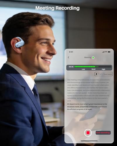 TOZO OpenWear Open Ear Earbuds, AI Translation Real Time 145+ Languages | 60H Translator Ear Buds Audifonos Traductores Inglés Español, All Day Comfort, Bluetooth Headphones 5.4 with Smart Display - color: Blue