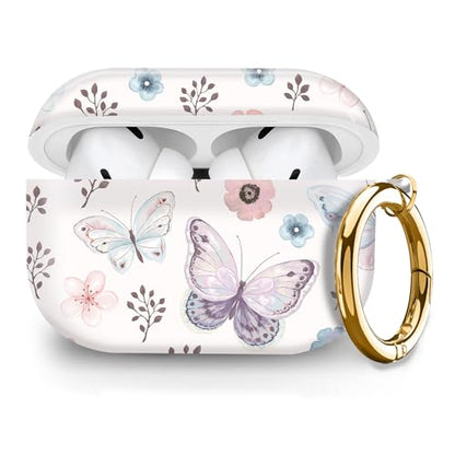 Cute Hard Case Compatible with AirPods Pro 2nd/1st Generation, Protective Cover with Golden Keychain, Fits 2023/2022/2019 Models, for Women, Girls, and Men(Cute Butterfly - color: Cute Butterfly