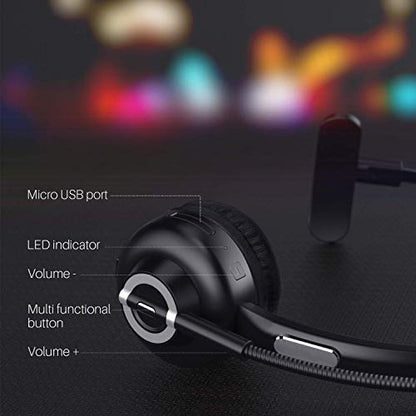 MERAIJIN Trucker Bluetooth Headset Wireless Headset with Microphone | OverHead Headphones with Noise Cancelling Sound On Ear Car Earphones Office Earpiece for Cellphone Call Center Bluetooth V5.0