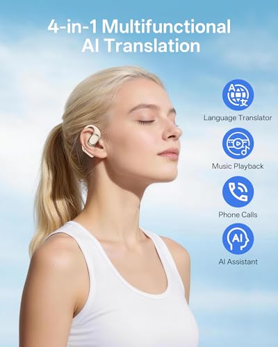 AI Translation Earbuds Real Time, 4-in-1 Open Ear Earbuds for Travel | 178 Languages Translator Ear Buds for Meeting Learning, Audifonos Traductores Inglés Español, IPX7, Clear Calls, 50H Playtime