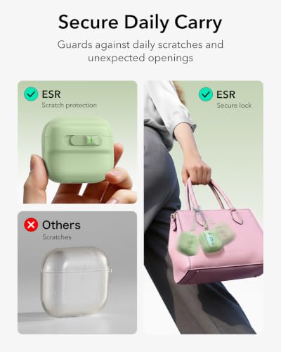 ESR for AirPods 4 Case, Compatible with MagSafe, Pulse Series, Light Green | Compatible with AirPods 4 Generation Case (2024)(USB-C), Magnetic Lid Lock, Drop-Proof Protection Cover with Lanyard - color: Light Green, size: AirPods 4 Case