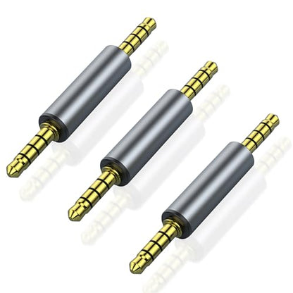 3 Pack 3.5mm Audio Adapter, 1/8" TRRS Stereo Jack Adapter, Male Coupler Gold Plated Connectors, for Mobile Phones, Tablets, Car Audio, Speakers - style: M to M