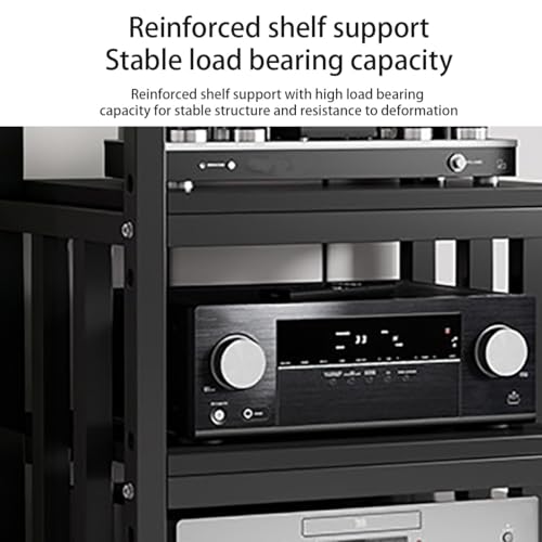 Adjustable Open Frame Hi-Fi Audio Stand, Wood Top Metal Audio Rack with Anti-Vibration Foot, AV Equipment Shelving for Living Room Home Cinema Studio(Black-B) - color: Black-b