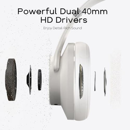 DOQAUS Bluetooth Headphones Over the Ear Wireless with 90H Playtime & 3 EQ Modes, HiFi Deep Bass, Premium Memory Foam & Mic for Travel, Home and Commuting - color: Ice Grey-Matte Textures