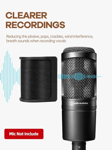 YOUSHARES Mic Pop Filter - Upgraded Three Layers Windscreen Mask Shield Compatible with AT2020 USB Gaming Microphone, Suitable for 35 mm to 50 mm Microphones
