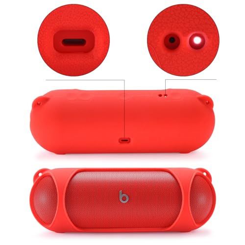 Silicone Case Compatible with Beats Pill Wireless Bluetooth Speaker,Travel Silicone Protective Cover with Shoulder Strap for Beats Pill Bluetooth Speaker (Red) - color: Red