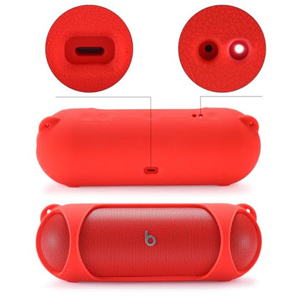 Silicone Case Compatible with Beats Pill Wireless Bluetooth Speaker,Travel Silicone Protective Cover with Shoulder Strap for Beats Pill Bluetooth Speaker (Red) - color: Red