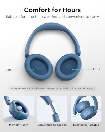 TALIX H30 Hybrid Active Noise Cancelling Headphones, 110H Playtime Hi-Res Audio Bluetooth 6.0 Wireless Over Ear ANC Headphones for Commute/Travel (Blue) - color: Blue