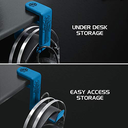 ENHANCE PC Gaming Headphone Holder - Desk Headphone Hanger Esports Headset Holder with Adjustable 360 Rotation, Under Desk Headphone Hook Clamp, Universal Fit, & Built in Cable Clip Organizer - Blue - color: blue