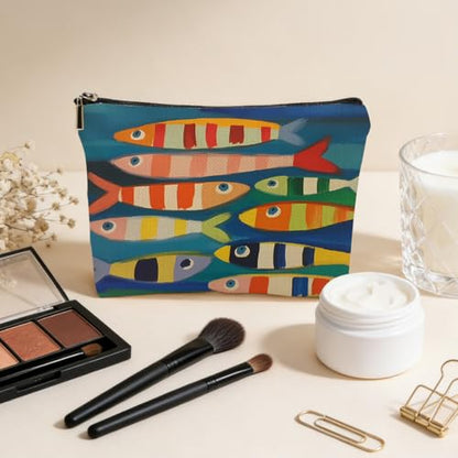 JIUWEIHU Fish Makeup Bag, Sea Animals Cosmetic Bags Travel Organizer Bag | Zipper Pouch, Birthday Fishing Lovers Friendship Gifts for Women Friend Colleague Sister Niece Mom - color: Multicolor 0065