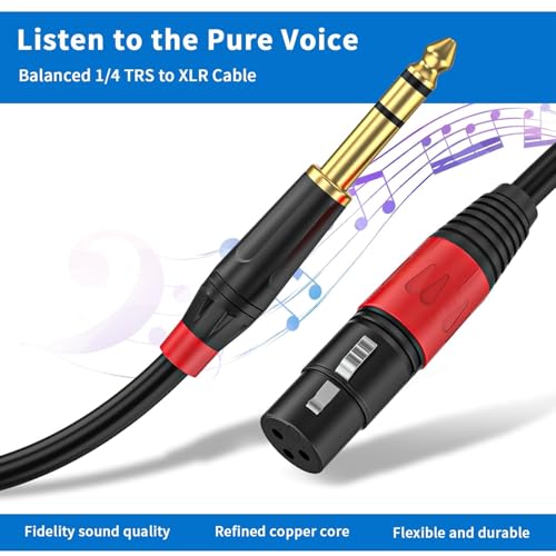 2 Pack XLR Female to 1/4 6.35mm TRS Mono Jack Microphone Cable for Dynmic Microphone, 1.6 Foot, Black, Balanced 3 Pin XLR Female to Quarter inch TRS Plug Mic Cord, Plated Conductors - size: 1.6 FT, 2Pack, style: XLR Female to 6.35mm
