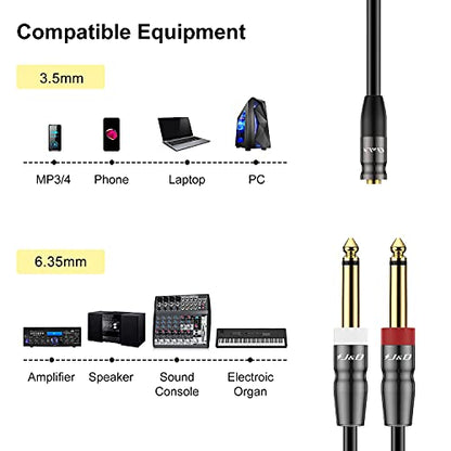 J&D 3.5mm TRS to Dual 1/4 in TS Cable, Heavy Duty 3.5 mm to 2 x 6.35 mm Cable 3.5 mm 1/8 Female to 1/4 Male Cord for Mixer Guitar Piano Amplifier Speaker, 6 Feet (Pack of 2) - size: 6 Feet (Pack of 2)