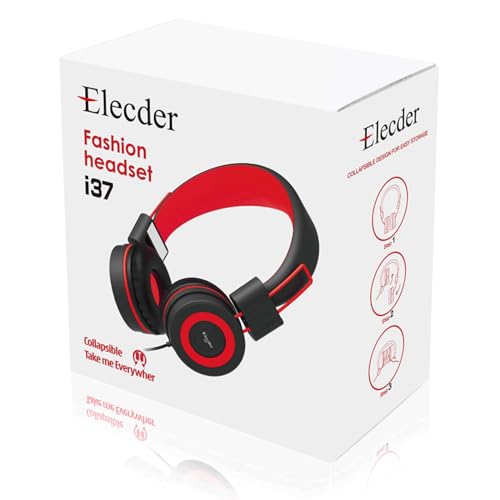 ELECDER i37 Kids Headphones for School Children Girls Boys Teens, Red | Foldable Adjustable Lightweight, 3.5mm Audio Jack On Ear Headphones for Smartphones Chromebook Computer PC Tablets Travel - color: Red