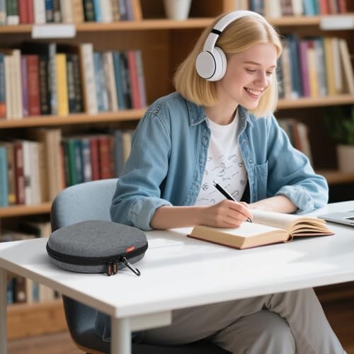Universal Headphone Case 8.1x7.5x2.0, Hard Shell Travel Pouch Bag | Upgraded Shockproof, Fits JBL/Sony/Bose/Soundcore, Double Zipper, Mesh Pocket, Carabiner - color: Light Grey