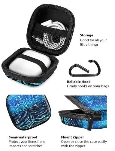 WIRESTER Portable Wireless Headphone Case, Earphone Storage Bag Carrying Case, Earbud Holder with Black Carabiner Compatible with Airpods - Blue Glitter Sparkle with Black Blue Glitter Zebra - color: Blue Glitter Sparkle With Black Blue Glitter Zebra