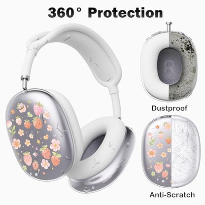for AirPods Max Headphones Strawberry Ear Covers for AirPods Max 2 | Cute Flower Clear Ear Cups Cover | White Silicone Ear Pad Case Headband Cover for Apple AirPods Max 2/1 (2026/2024/2020) - color: Strawberry B/White