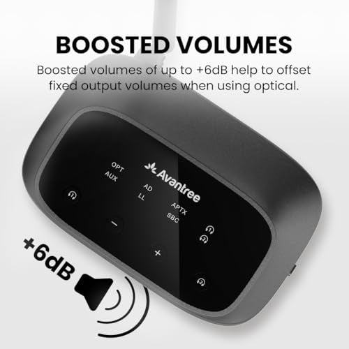 Avantree Oasis Plus 2 – Bluetooth TV Transmitter with Remote Volume Control | Connect Two Headphones, aptX Adaptive, Soundbar Passthrough, and Optical or AUX TV support - style: Oasis Plus 2