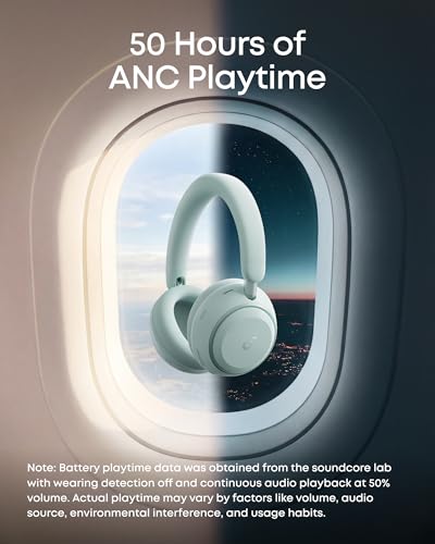 Soundcore Anker Space 2 Bluetooth 6.1 Over-Ear Headphones, Travel-Ready | Active Noise Cancelling, 50H Playtime, LDAC Hi-Res, Dual Connection, Clear Calls, Nap Mode, Wearing Detection, Fast Charging - color: Seafoam Green