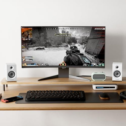 Powered Bookshelf Speakers HiFi Computer Gaming Monitors with Bluetooth 5.3 & 24-Bit USB DAC Stereo Speaker PC Speakers 3.5" Woofer,1" Silk Dome Tweeter, Adjustable Bass/Treble BT16 - White - color: White