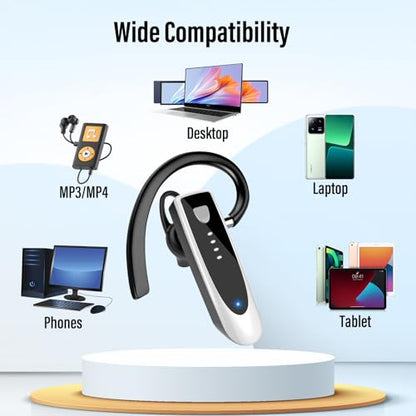 Atheewon Bluetooth Earpiece, Wireless Handsfree with Noise Cancelling Mic, 20Hrs Call Time Bluetooth 5.4 Headset, 180 Hrs Standby Time Headset for Business/Trucker/Driver, Bright Silver - color: Bright Silver