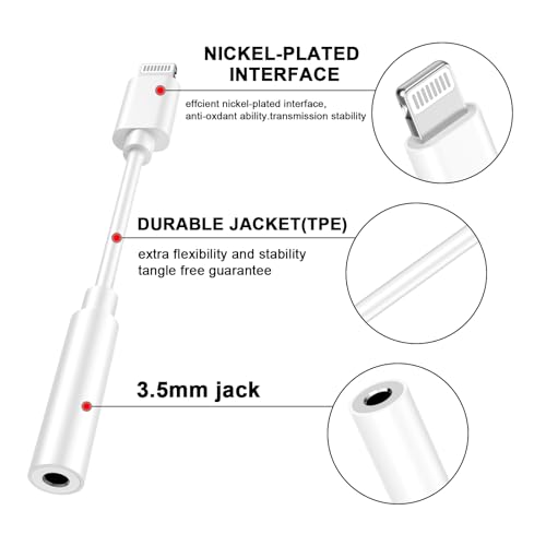 (Apple MFi Certified) 3 Pack Lightning to 3.5 mm Headphone Jack Adapter for iPhone,iPhone Headphone Adapter Converter Dongle Audio Cable Compatible with iPhone 14 13 12 11 X XS 8 7 Support All iOS