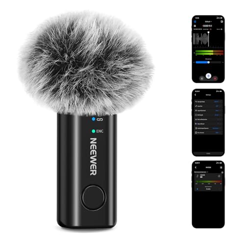 NEEWER KM23B Wireless Lavalier Microphone Bluetooth App Control, Compatible with iPhone Android Phone 8Hrs Battery Vocal Enhancement Noise Cancellation Volume Adjustment Low Cut for Streaming Vlogging