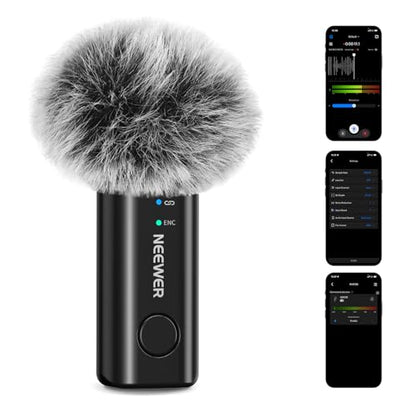 NEEWER KM23B Wireless Lavalier Microphone Bluetooth App Control, Compatible with iPhone Android Phone 8Hrs Battery Vocal Enhancement Noise Cancellation Volume Adjustment Low Cut for Streaming Vlogging