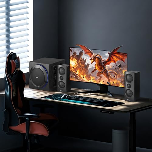 Elimavi 2.1 Computer Speaker System, 6.5" Subwoofer, 120W RMS, Black | Three-Way Design, 2 X 1" Tweeter, 4 x 2.75" Midrange Drivers, RCA/Coaxial/Optical Audio Inputs, BT5.3 Wireless Connection