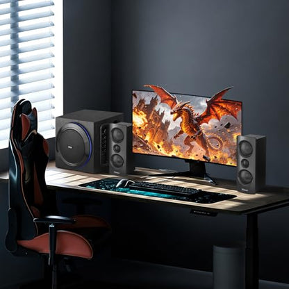 Elimavi 2.1 Computer Speaker System, 6.5" Subwoofer, 120W RMS, Black | Three-Way Design, 2 X 1" Tweeter, 4 x 2.75" Midrange Drivers, RCA/Coaxial/Optical Audio Inputs, BT5.3 Wireless Connection