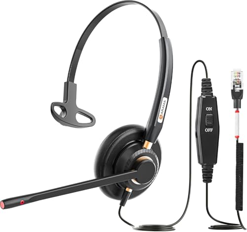 Arama RJ9 Telephone Headset for Cisco IP Phones, Mic Mute&Volume Control | Wired Phone Headset, Lightweight, Coilded Wire for Long Range, Clear Calls, Compatible with Cisco IP-7940G 8841 7841 9971