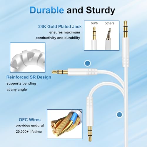 Beats Headphone Replacement Audio Cable Cord Aux 3.5mm to 3.5mm Wire-No Mic - color: White