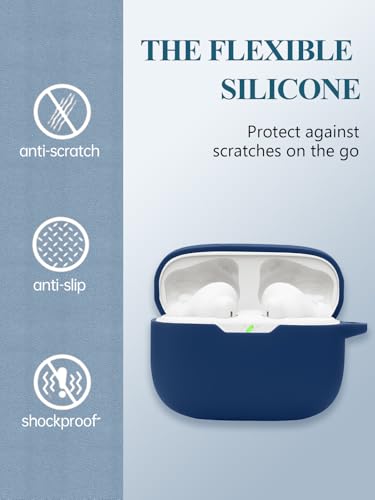Case for JBL Vibe Beam 2/Vibe Beam - True Wireless Noise Cancelling Earbuds, Soft Silicone Protective Portable Scratch Shock Resistant Shell with Cleaner Kit & Carabiner & Lanyard，，Blue - color: BLUE