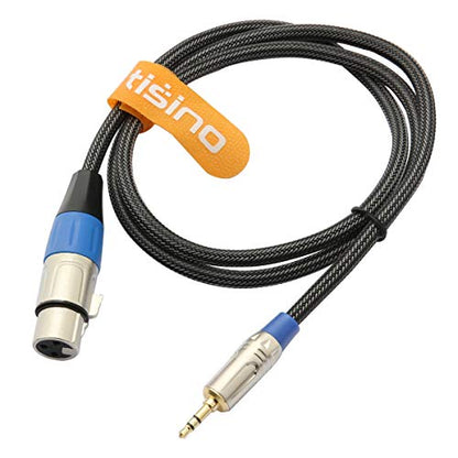 Tisino XLR Female to 3.5mm TRS Aux Unbalanced Microphone Cable, 1 FT | 3.5mm to XLR Female Mic Cord for DSLR Camera, Camcorder, Laptop and Computer Recording, Shielded OFC Stereo Audio Cable - size: 1 foot