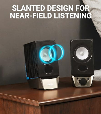 Edifier R19BT PC Speaker System with Wooden Cabinet, 3.5mm Input, Black | Bluetooth 5.3, Full Stereo Sound, Strong Bass, Volume Control, USB-A Sound Card for Computer/TV/Smartphone/Tablet