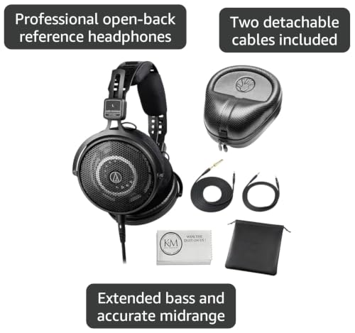 Audio-Technica ATH-R50x Open-Back Reference Headphones with Full-Sized Hard Headphone Case & Cloth (3 Items)
