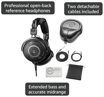 Audio-Technica ATH-R50x Open-Back Reference Headphones with Full-Sized Hard Headphone Case & Cloth (3 Items)