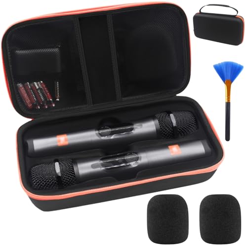 Wireless Microphone Case for JBL Dual System - Hard EVA Waterproof Storage, Includes Cleaning Brush + 2 Foam Windscreens, Fits 2 Mics, Receiver & Accessories (Box Only)