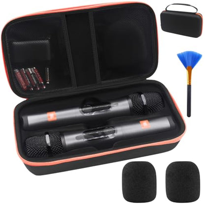 Wireless Microphone Case for JBL Dual System - Hard EVA Waterproof Storage, Includes Cleaning Brush + 2 Foam Windscreens, Fits 2 Mics, Receiver & Accessories (Box Only)