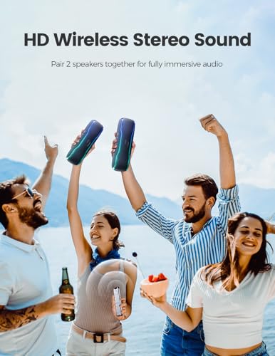 Bluetooth Speaker, IPX7 Waterproof, 50W Peak, 24H Playtime, Midnight Blue | Flashing lights, TWS pairing, deep bass, ideal for beach trips, outdoor parties, birthdays, graduations, and everyday use