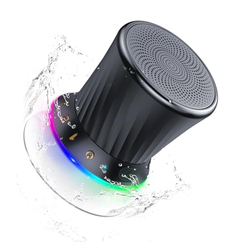 Rotary Bluetooth Shower Speaker with RGB Lights, IPX5 Waterproof Portable Speaker with Suction Cup, Deep Bass Mini Bluetooth 5.3 Speaker with Built-in Mic, 8H Playtime for Bathroom, Pool & Travel - color: Black
