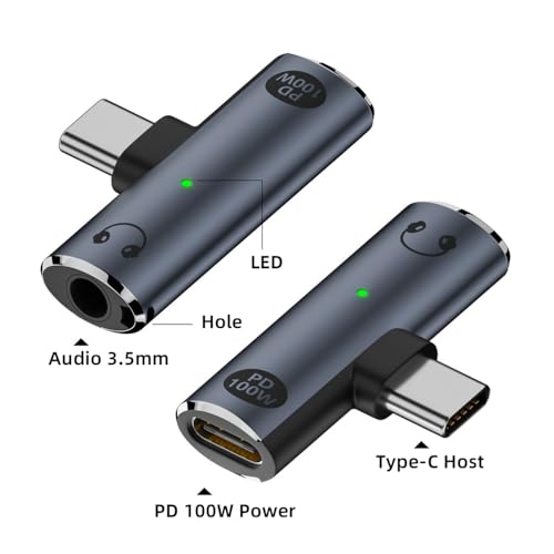 xiwai Type-C USB-C to 3.5mm Audio DAC AUX Music 16bit 48kHz & 100W PD Power Adapter for Phone Laptop Tablet 2 in 1 USB C Audio Charger Converter - style: USB-C to PD100W+DAC 3.5MM 48khz