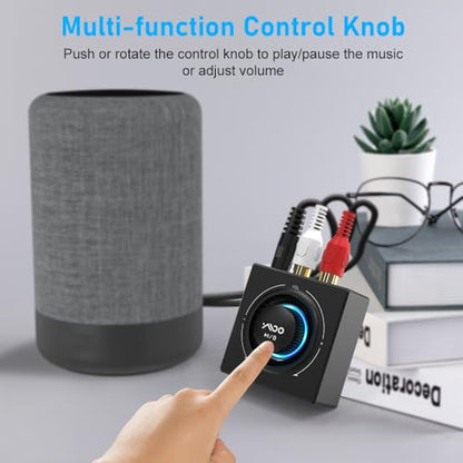 YMOO B06T3 Bluetooth 5.3 Receiver, 100ft RCA Bluetooth Audio Adapter for 3.5mm Jack AUX HiFi Home Stereo/Speaker from Smartphone/Tablet/Laptop, Dual Link for Two Speakers, SBC AAC Audio