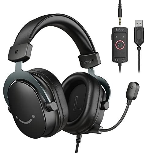 FIFINE H9 Wired Gaming Headset with Microphone, 3.5mm and USB Connectivity | 50mm Drivers, 7.1 Surround Sound, Lightweight, Soft Ear Cusion, Detachable Boom Mic, USB Control Box, for PC, Xbox, PS4/5 - color: Black