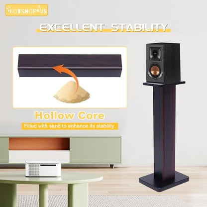 28" Bookshelf Speaker Stands Pair Surround Sound Home Theater Desktop Speaker Stands for Under 15" Desk Speakers Medium&Small Speakers Studio Monitor(Black Walnut)