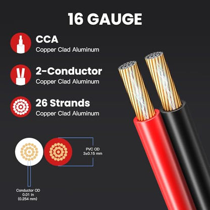 16 Gauge Speaker Wire 200ft 2-Conductor CCA Home Theater Surround | Speaker Cable with Minimal Audio Distortion & 1ft Printed Marks, Red Black Polarity, Soft PVC for Home Wall Wiring - size: 200FT, style: 16GAUGE