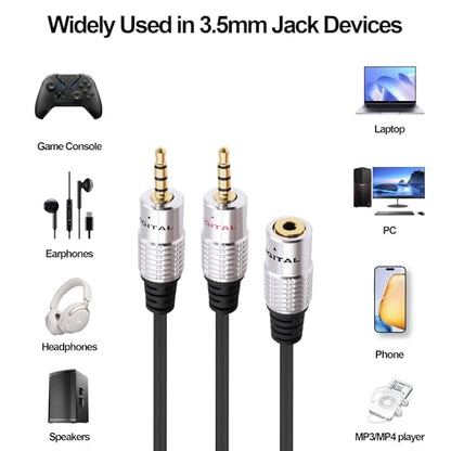 3.5mm Headphone Splitter Audio Y Cable Adapter 3.5mm TRRS Stereo 1 Female to 2 Male Micphone Extension Cable Cord for Phones Tablets Game Console-0.5M/1.64FT(Female to 2 Male) - style: female to 2 male