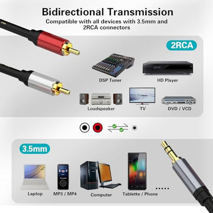RCA to 3.5mm AUX Cable(6.6 Feet), 3.5mm Male to RCA 2-Male Headphone Jack Adapter Y Splitter Stereo Audio Cord Compatible with Smartphones, MP3, Tablets, Speakers, HDTV (6.6FT/2M) - size: 2M/6.6FT, style: Straight