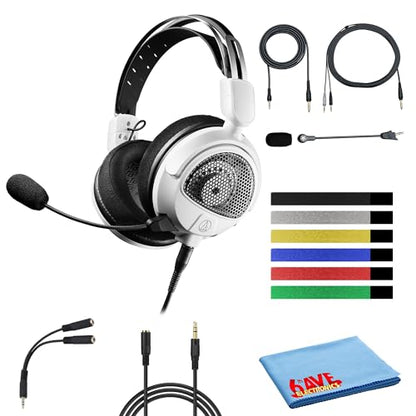 Audio-Technica Consumer ATH-GDL3 Open-Back Over-Ear Gaming Headset with Microphone Bundle with Headphone Accessories (White)
