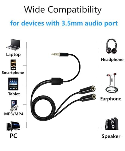 Headphone Audio Splitter 3.5mm 1 Male to 2 Female Cable 31.5inch | 3.5mm TRS Y Splitter Cable Gold-Plated Stereo Jack for Laptop Smartphone PC Mp3/4 Earphone Speaker 0.8m